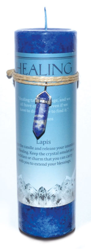 Healing pillar candle with Lapis pendant